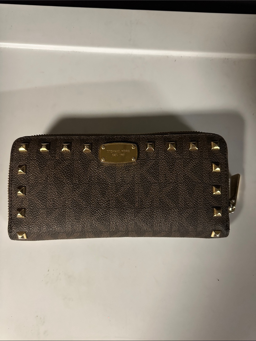 Michael Kors Brown Wallet with Gold Stud Accents